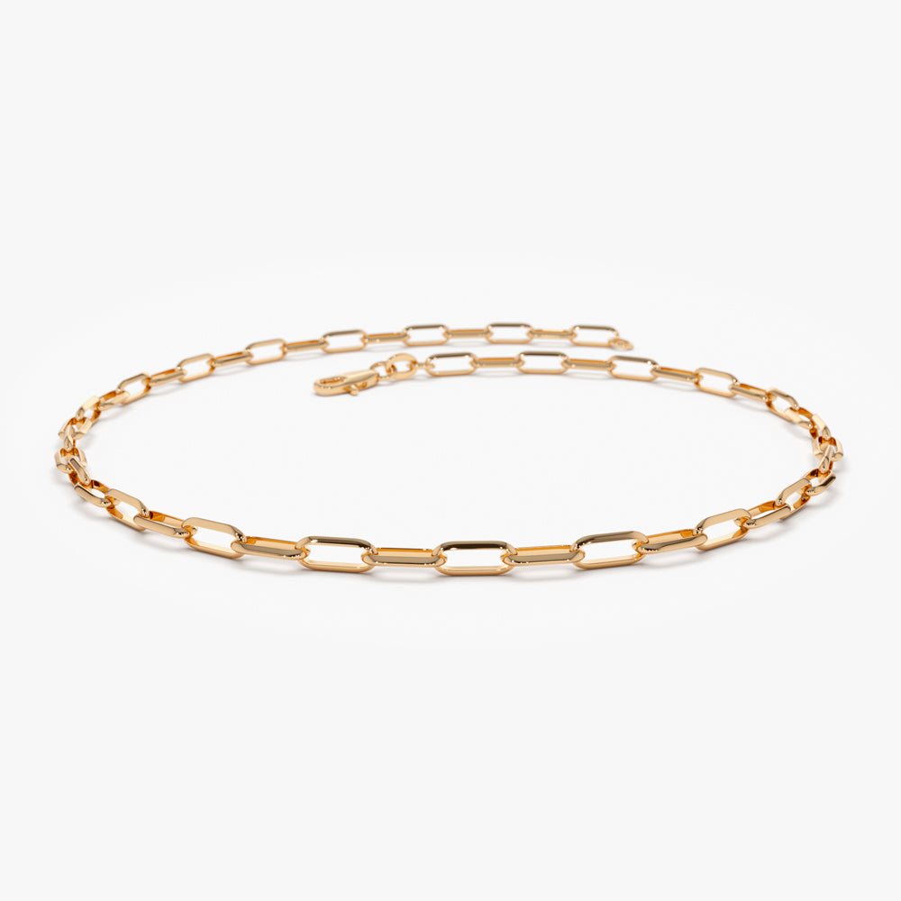 14k Solid Gold Tiny Paper Clip Link Bracelet - GeumJewels