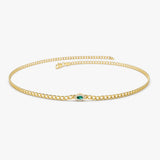 14k 2MM Curb Link Marquise Emerald Bracelet - GeumJewels