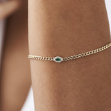 14k 2MM Curb Link Marquise Emerald Bracelet - GeumJewels