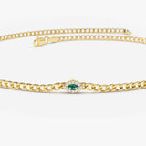 14k 2MM Curb Link Marquise Emerald Bracelet - GeumJewels