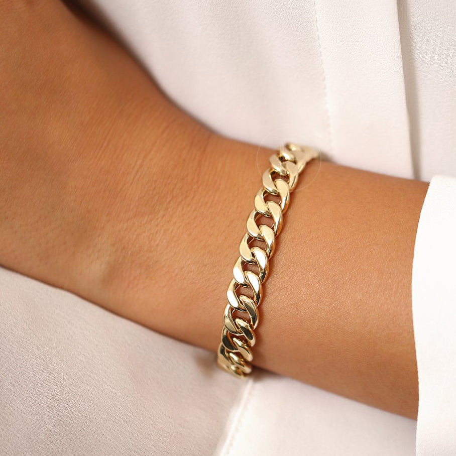 14K 10MM Curb Cuban Link Bracelet - GeumJewels