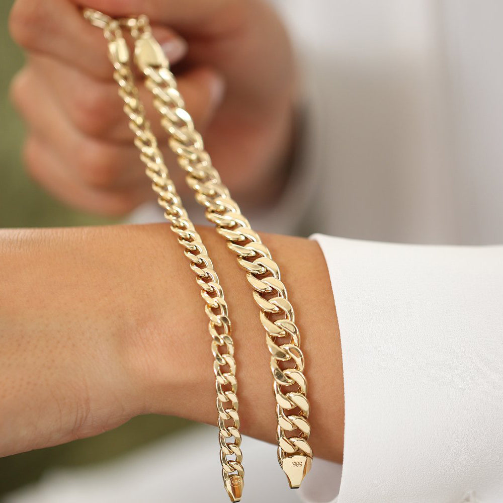 14K 10MM Curb Cuban Link Bracelet - GeumJewels