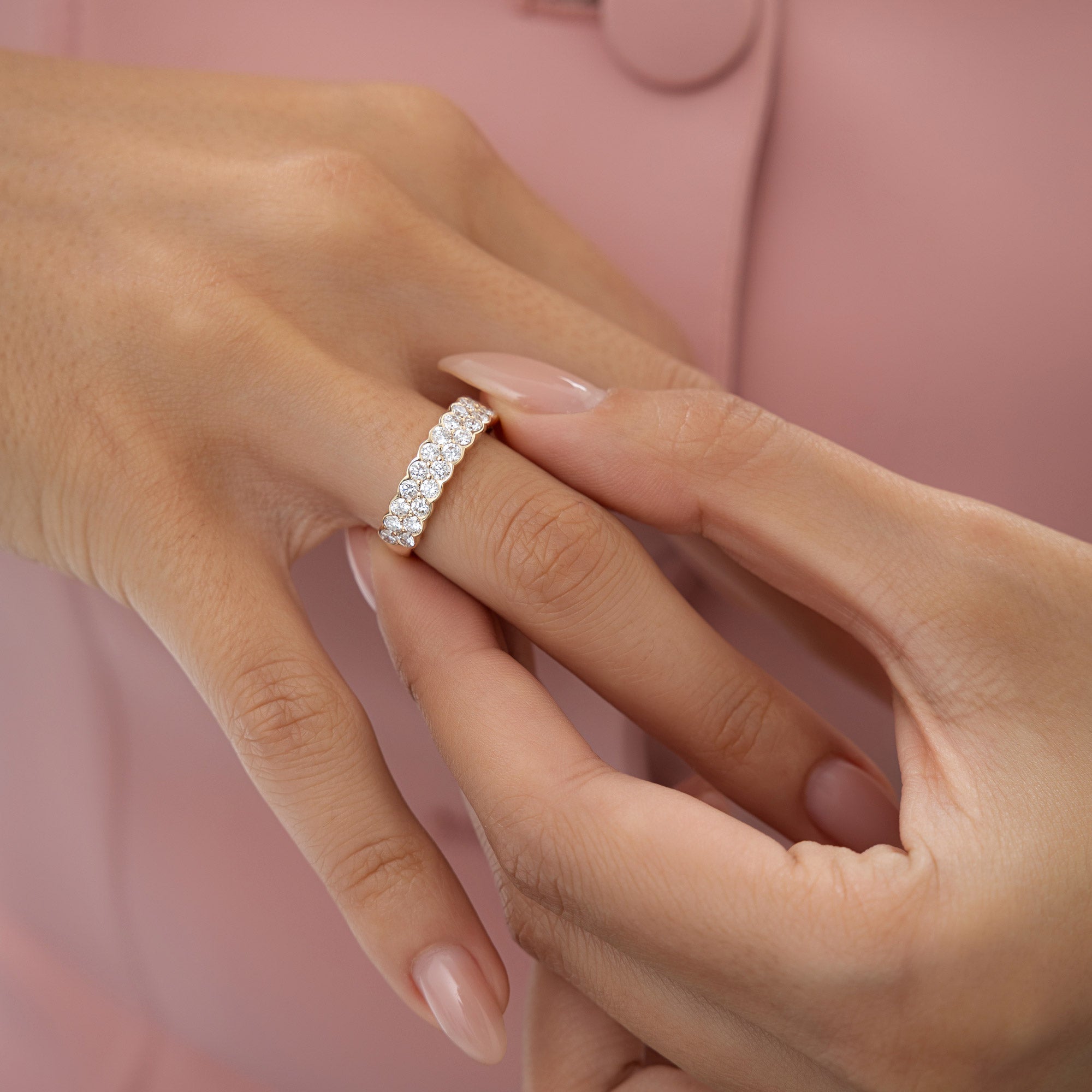 1.25 ctw 14k Double Row Half Bezel Lab Grown Diamond Ring - Sadie - GeumJewels