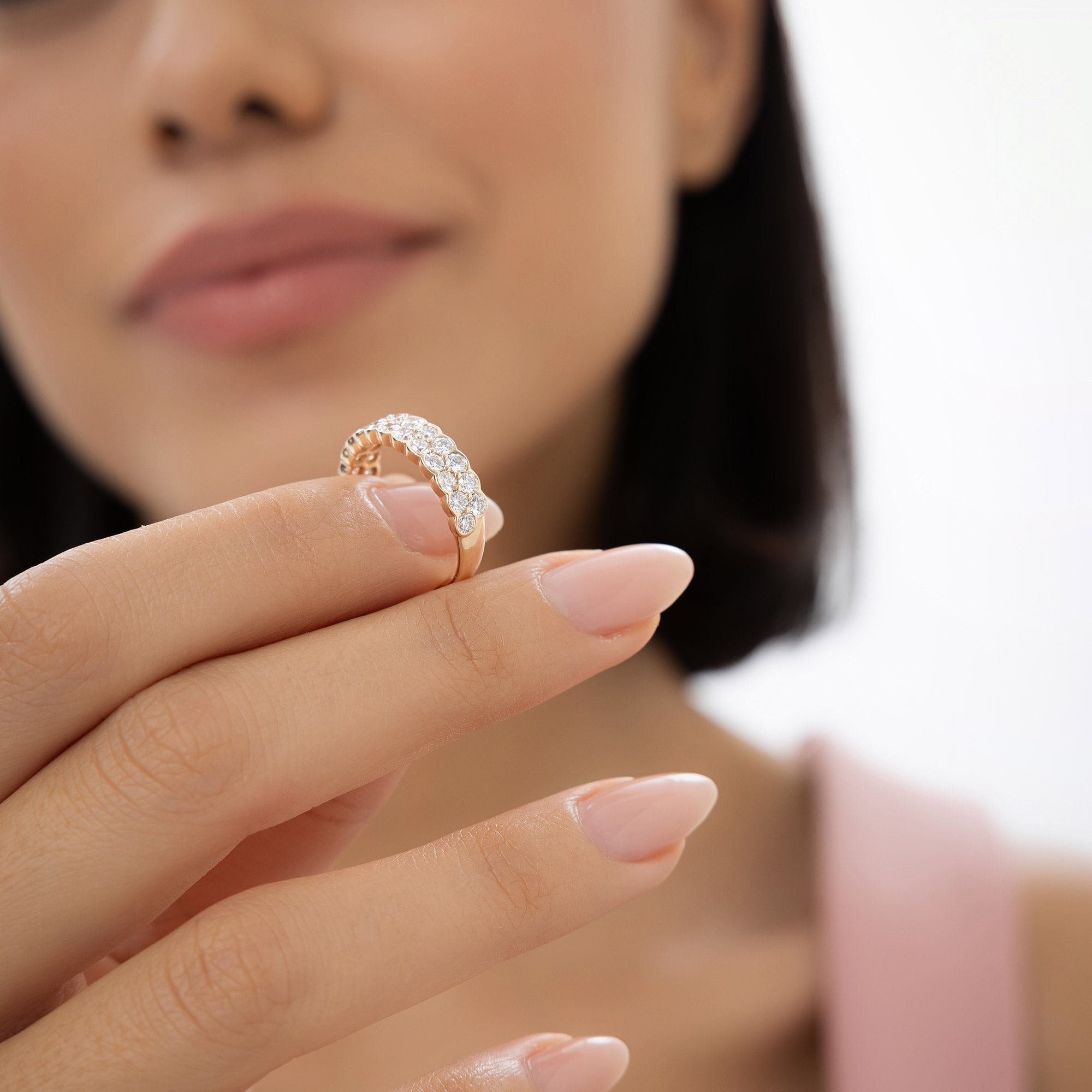 1.25 ctw 14k Double Row Half Bezel Lab Grown Diamond Ring - Sadie - GeumJewels