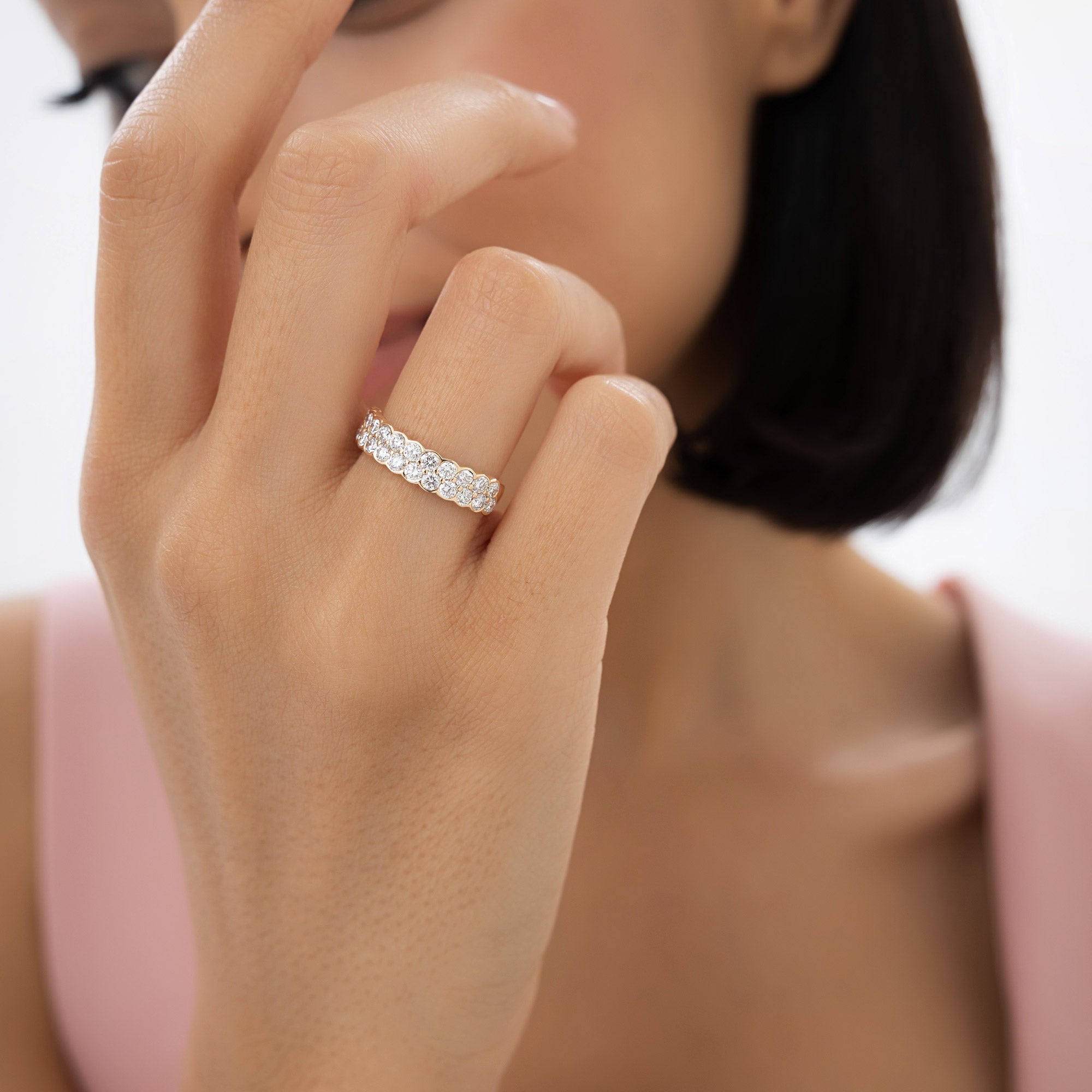 1.25 ctw 14k Double Row Half Bezel Lab Grown Diamond Ring - Sadie - GeumJewels