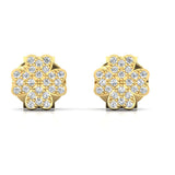 Real Diamonds Flower Designs Stud Earrings, 14k Yellow Solid Gold Earrings, Gift For Her, Birthday Gift