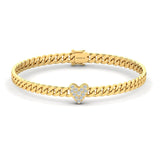Diamond 14k Solid Gold Bracelet, Yellow/Rose Gold Long Bangle Bracelet, Heart Diamond Bangle