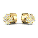 Real Diamonds Flower Designs Stud Earrings, 14k Yellow Solid Gold Earrings, Gift For Her, Birthday Gift