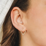 Long V Shape Studs Earrings, 14k Solid Gold, Diamond Dainty Earrings, Wedding Gift, Gift For Girlfriend