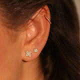 Diamond Square Studs Earrings, 14k Solid Gold, Dainty Earrings, Gift For Mom, Anniversary Gift