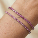 Natural Pink Sapphire 14kt White Tennis Bracelet, Dainty Stackable Birthstone Jewelry