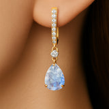 Lever Back Diamond Drop Earrings with Pear Cut Moonstone - GeumJewels
