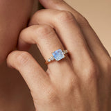 Princess Cut Moonstone Graduating Accent Diamond Ring
