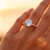 Oval Solitaire Moonstone with Accent Diamonds Engagement Ring