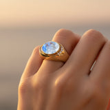 Vintage Style Elongated Oval Moonstone Halo Diamond Twisted Ring - GeumJewels