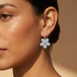 Pear Shaped Moonstone Flower Diamond Leverback Earrings