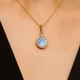 Classic Solitaire Round Moonstone Halo Diamond Dangle Pendant - GeumJewels