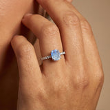 Long Cushion Moonstone Thin Diamond Promise Ring