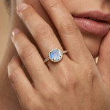 Classic Round Halo Diamonds with Solitaire Moonstone Engagement Ring
