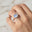 Moonstone Square Cushion Under Halo Diamonds Thin Ring with Diamond Band - GeumJewels