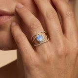 Solitaire Round Moonstone Cocktail Diamond Ring