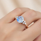 Trio Diamond Engagement Ring with Round Solitaire Moonstone - GeumJewels