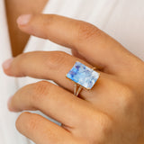 Emerald Cut Moonstone Split Shank Engagement Ring with Diamonds - GeumJewels