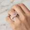 Morganite Square Cushion Under Halo Diamonds Thin Ring with Diamond Band - GeumJewels