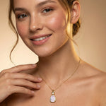 Classic Teardrop Shaped Morganite Halo Diamond Dangle Pendant - GeumJewels