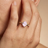 Oval Solitaire Morganite Ring with Twisted Wire Diamond Band - GeumJewels
