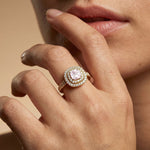 Double Halo Diamond Cushion Cut Morganite Ring - GeumJewels