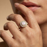 Double Halo Diamond Cushion Cut Morganite Ring
