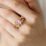 Flower Inspired Ring with Oval Shaped Morganite and Accent Diamonds - GeumJewels