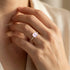 Morganite Square Cushion Under Halo Diamonds Thin Ring with Diamond Band - GeumJewels