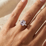 Emerald Cut Morganite and Diamond Three Stone Ring - GeumJewels
