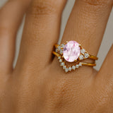 Morganite Gold Ring With Stackable Diamond Band - GeumJewels