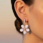 Pear Shaped Morganite Flower Diamond Leverback Earrings - GeumJewels