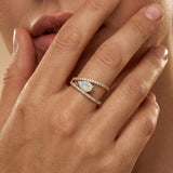 Fashionable V Shaped Diamond Ring with Pear Cut Opal