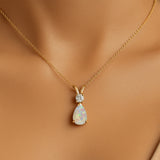 Opal Teardrop Pendant with Solitaire Diamond - GeumJewels