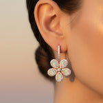 Pear Shaped Opal Flower Diamond Leverback Earrings - GeumJewels