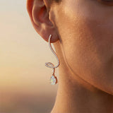 Elegant Spiral Teardrop Opal Diamond Drop Earrings