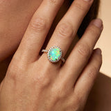 Oval Solitaire Opal Halo Diamond Engagement Ring