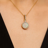 Classic Solitaire Round Opal Halo Diamond Dangle Pendant - GeumJewels