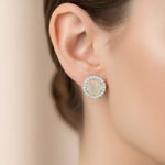 Round Solitaire Opal Halo Diamond Stud Earrings - GeumJewels
