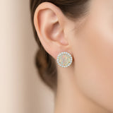 Round Solitaire Opal Halo Diamond Stud Earrings - GeumJewels