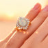 Oval Solitaire Opal Baguette and Round Diamond Cocktail Ring - GeumJewels