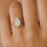 Twisted Up Down Band Pear Shaped Opal Ring with Accent Diamonds - GeumJewels
