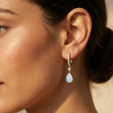 Lever Back Diamond Drop Earrings with Pear Cut Opal