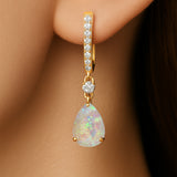 Lever Back Diamond Drop Earrings with Pear Cut Opal - GeumJewels