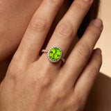 Oval Solitaire Peridot Halo Diamond Engagement Ring